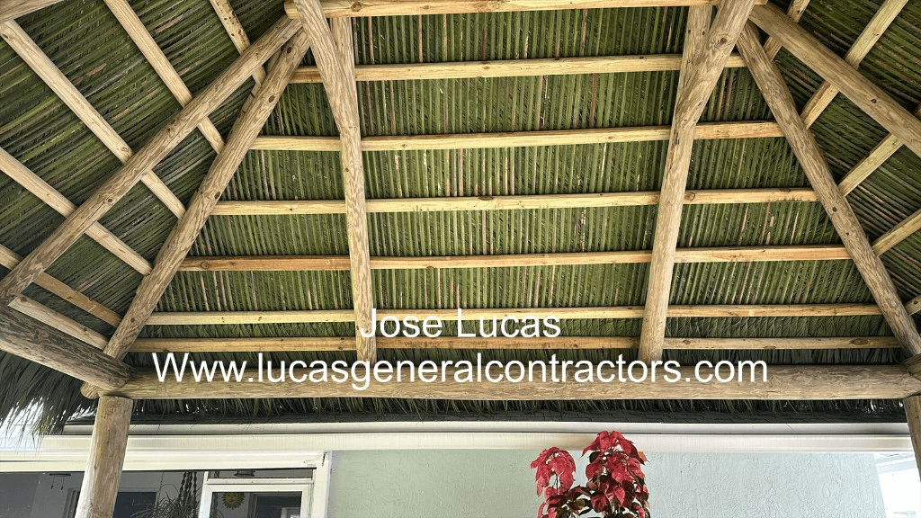 Inside of tiki hut over house roof